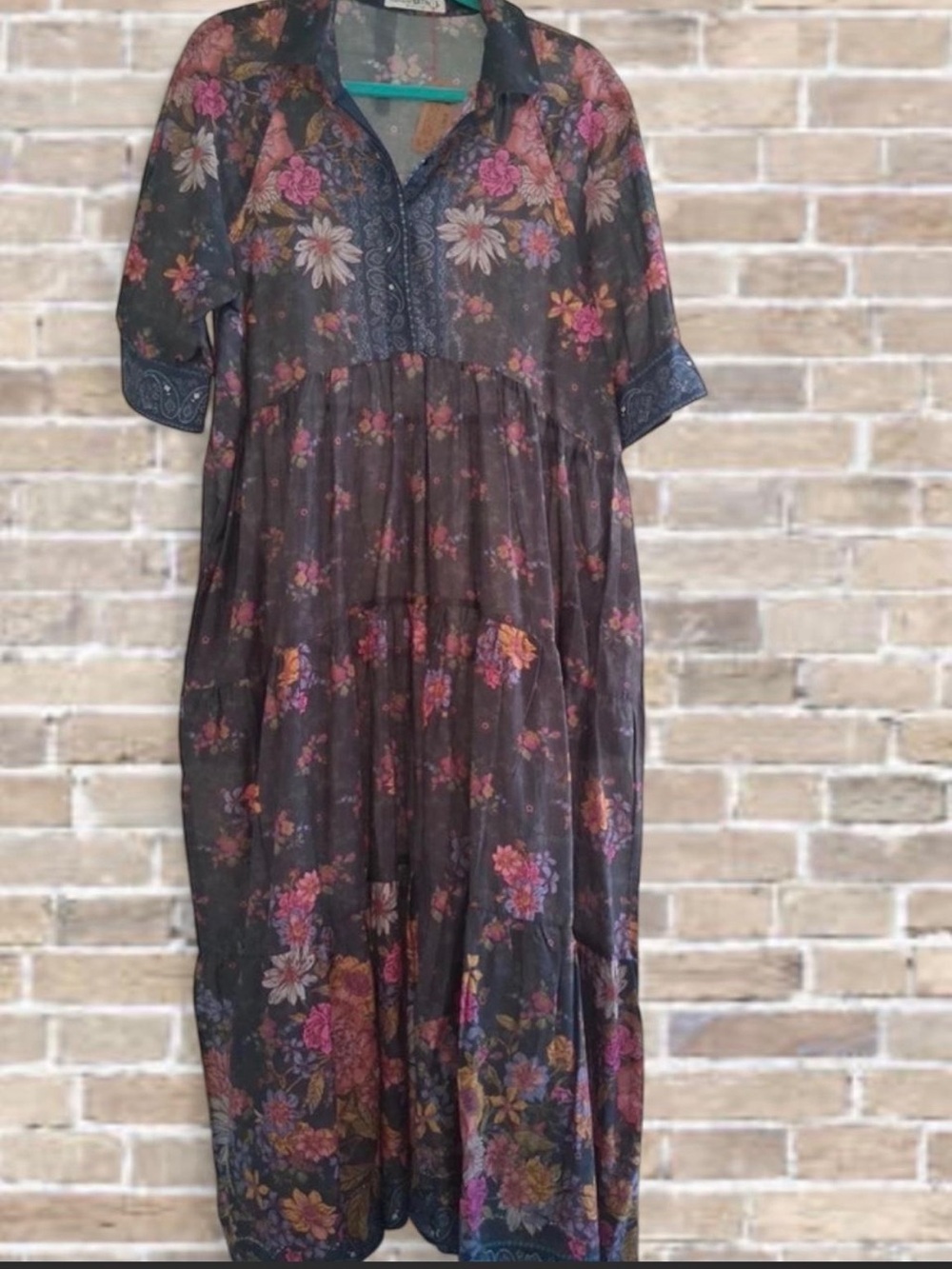 NATURAL LIFE Rebecca Floral Maxi Dress with Pink and Cream Blooms NWT